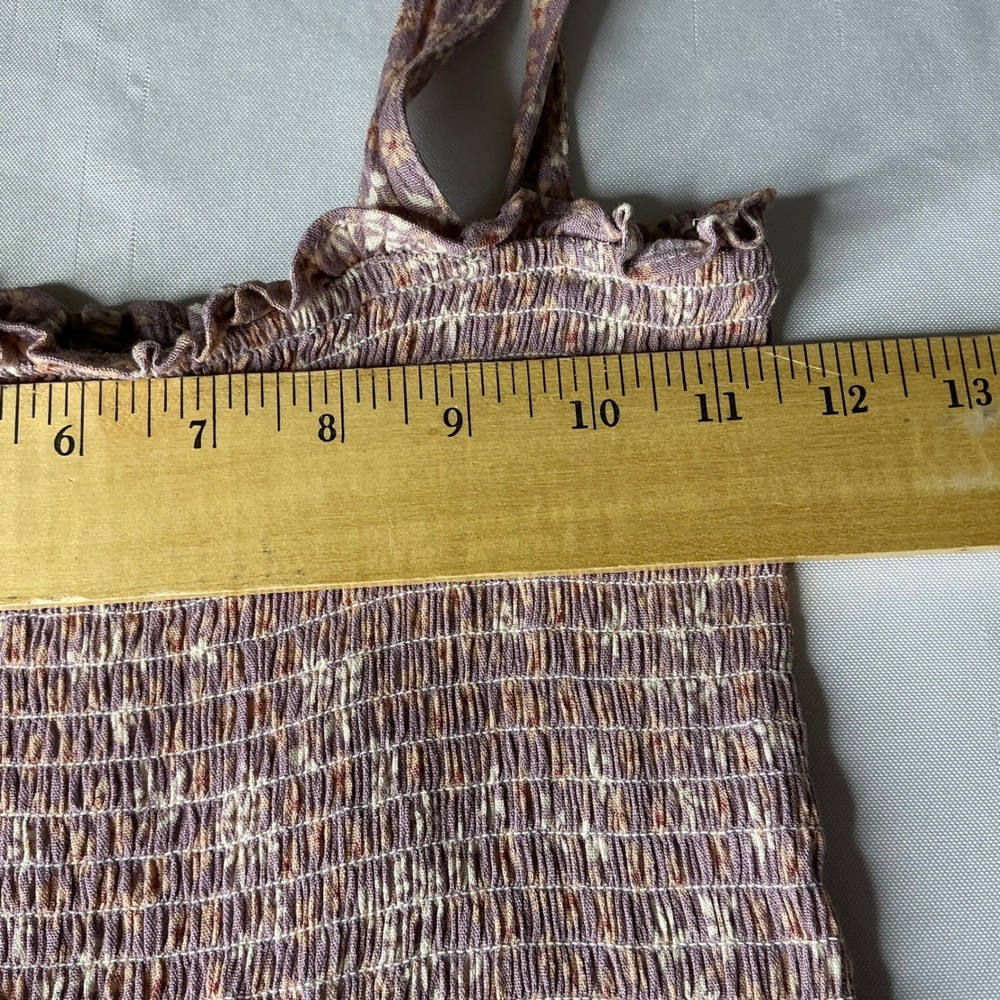 Becool Floral Smocked Mini Dress Peach Tie Shoulder Ruffle Hem Small NWT - Picture 6 of 7
